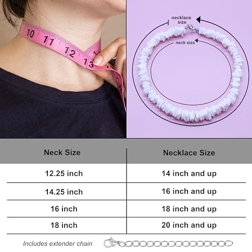 White Puka Shell Necklace, Hawaiian Seashell Necklace for Men, VSCO Girl Beach Necklaces for Women, Beachy Beaded Summer Pooka Choker, Heishi Clam Chips Surfer Jewelry3