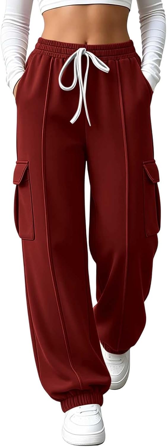 Women's Cargo Jogger Pants Drawstring Waist with Flap Pockets