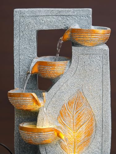 Image of LEDIndoor Tabletop Water Fountain, Polyresin Cascading Waterfall Showpiece with Running Water and Light, Decorative Fountain for Home, Office, Living Room, Meditation, Vastu, Desk Decor