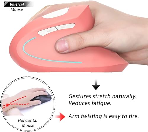 Miniatura 5 de Ratón vertical, para diestros 2.4 GHz, inalámbrico, ergonómico, recargable, vertical con 4 DPI ajustables 800120016002400, 6 botones, compatible con