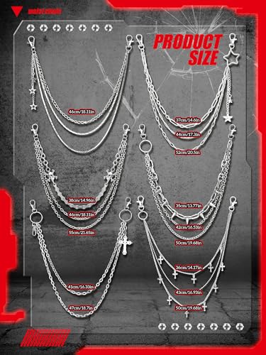 Quelay 6 Pcs Pants Chain for Men Hip Hop Pants Chain Cross Sword Star Rivet Goth Jean Hip Jewelry for Rock Women Accessories2