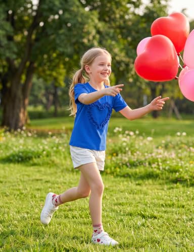 Image of Noomelfish Girls Ruffle Heart T-Shirts Cute Short Sleeve Tee Tops (3-12 Years)