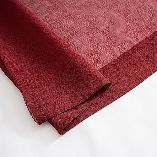 Image of Sheer Curtains 45 Inch Length for Living Room Bedroom, Rod Pocket Polyester Semi Sheer Privacy Drapes, Window Treatments Semi Crinkle Curtain Panels for Kitchen Doorway Divider, Burgundy, 52 inch Wx 45 inchL