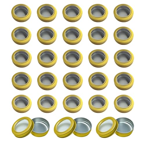 LJY 28 Pack 1 oz Aluminum Tins with Gold Clear