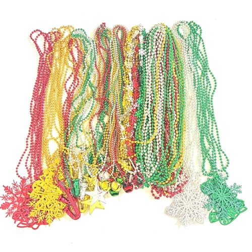 YSPPF 100 Pcs Christmas Party Beads Necklaces Bulk Red Green Gold Silver Christmas Tree Holiday Beads Necklaces Party Supplies