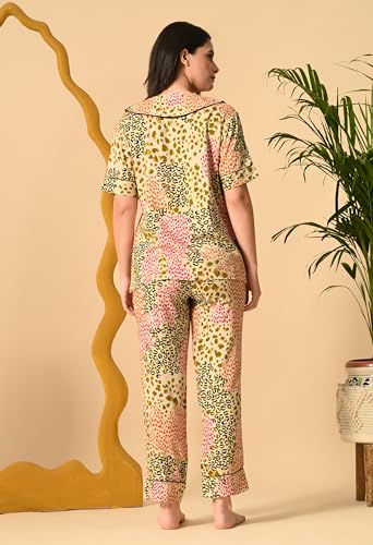 Image of Women's Cotton Printed Night Suit Set | Soft & Stylish Full Sleeve Shirt with Pajama | Comfortable Loungewear & Sleepwe,(Multicolor XS)