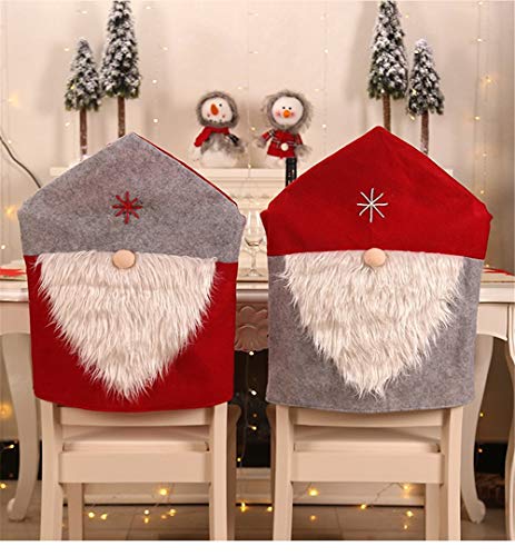 EXP VISION Christmas Decor Kitchen Chair Slip Covers Red Chair Back Cover Santa Claus Slipcovers for Holiday Party Festival Kitchen Dining Room Chairs Tomte Gnomes 2pcs