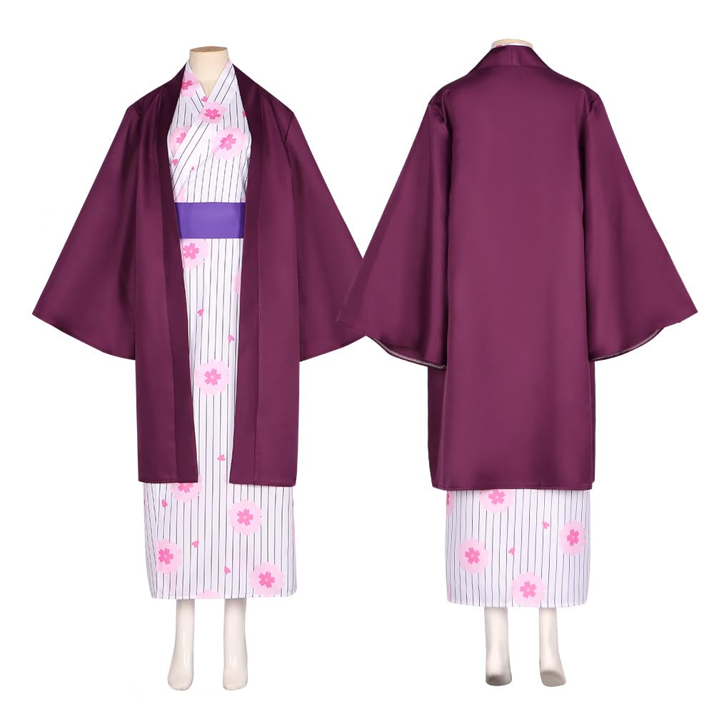 Anime fioletowy szlafrok różowe kimono damski strój na Halloween kostium