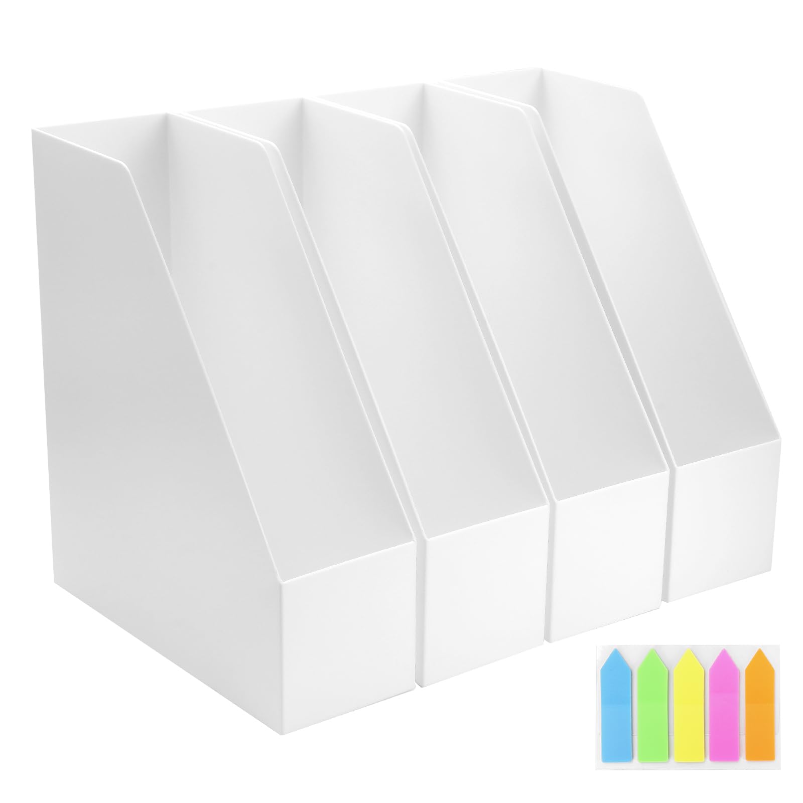 Set di 4 raccoglitori in plastica bianca con divisori e linguette per scrivere, raccoglitori da scrivania per documenti A4, soluzione di archiviazione per scrivania per studenti, salvaspazio