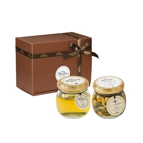 生はちみつ専門店 MY HONEY マイハニー アカシアハニーM90g+ナッツの蜂蜜漬け エトワールM90g ブラウンギフトボックスS+MYHONEYロゴ入りリボン