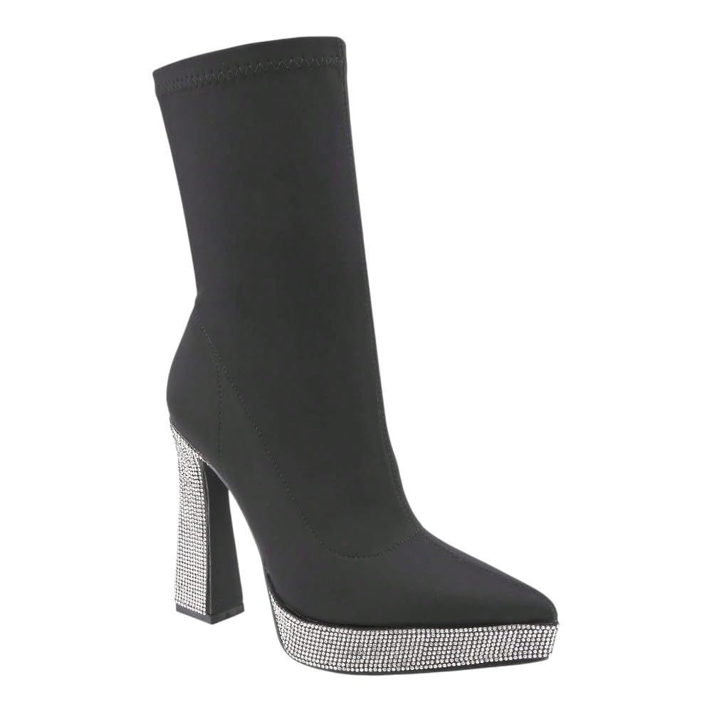 Women Rhinestone Platform Chunky High Heel Booties Boots