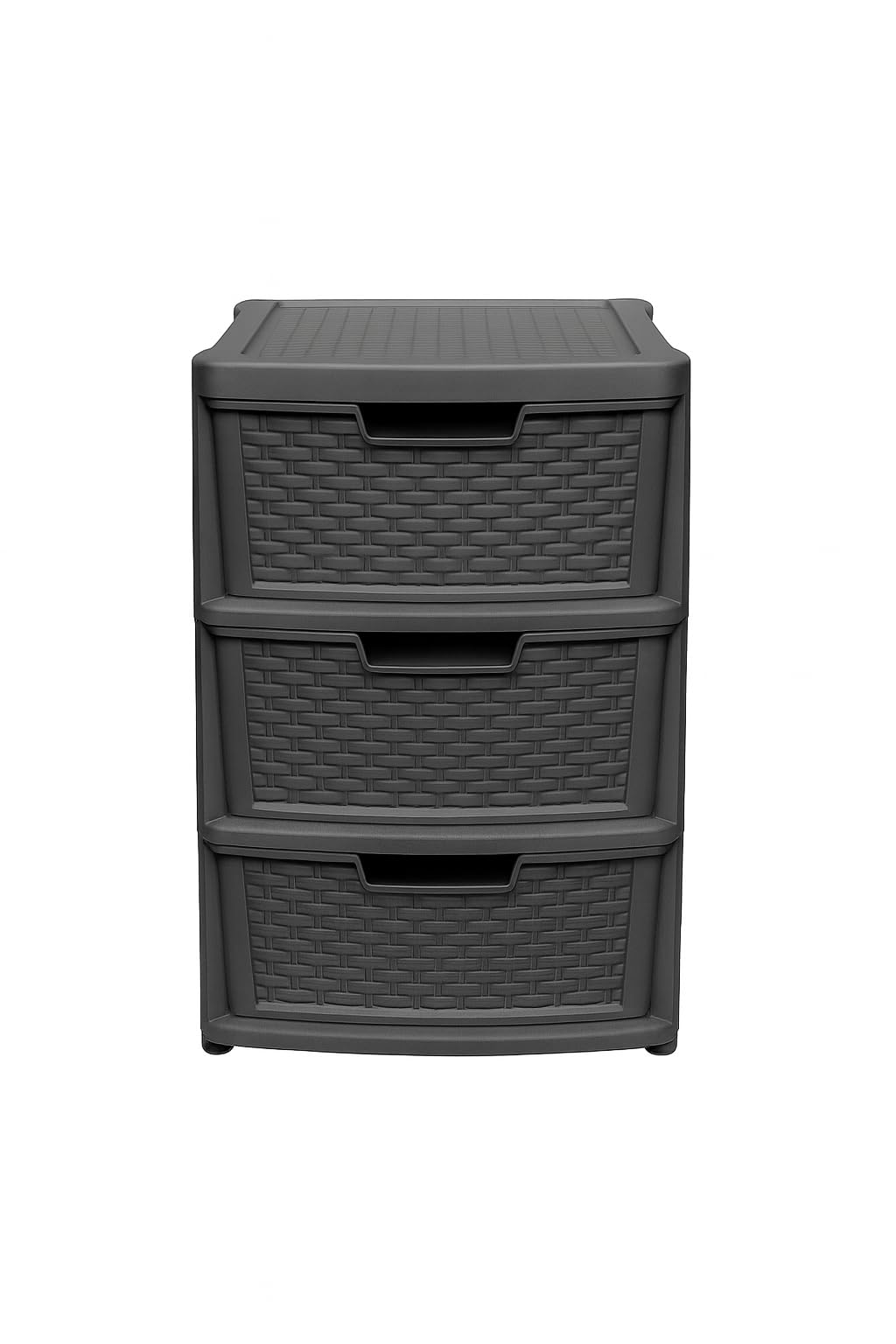 Muddy Hands Grey Large Rattan 3 Drawer Storage Unit - Plastic Tower Drawers For Bedroom, Bathroom, Office & Home Organisation (Grey)