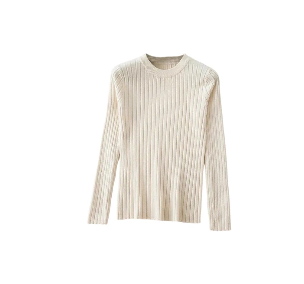 Women Long Sleeve Slim Fit Sweaters Knit Soft Pullover Jumper O-Neck Ribbed Slim Fit Sweater