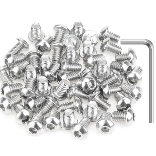 Image of 50 Pieces 1 /4-20 x 3 /8 inch Button Head Socket Cap Screws Bolts, HELIFOUNER 304 Stainless Steel (18-8) Screws, Bright Finish, Fully Threaded