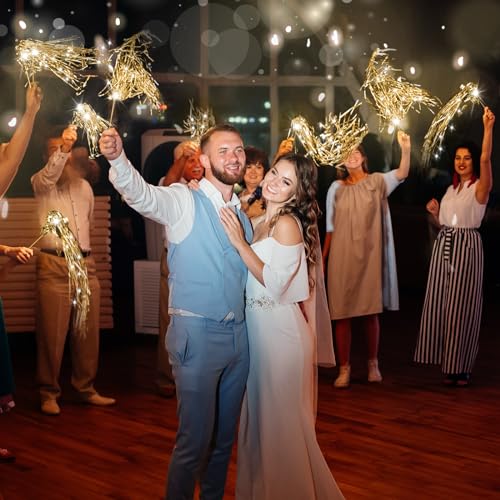 Image of Simgoing 100 Pcs Lighted Wedding Wands LED Tinsel Wands Light up Streamers Sparklers for Wedding Send Off and Exits Birthday Party Props Favors(Champagne)