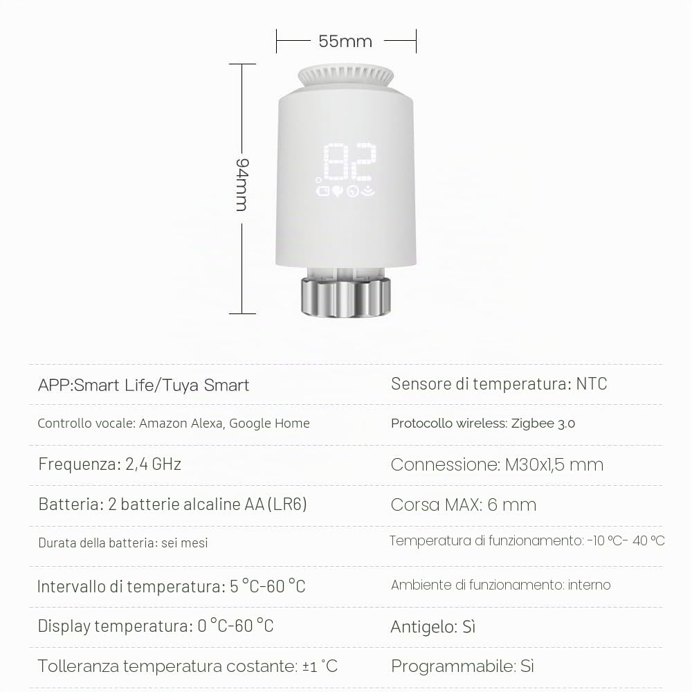 ZigBee 3.0 - Termostato intelligente per riscaldamento con funzione app, compatibile con Amazon Alexa/Home Assistant, termostato Zigbee richiede Zigbee 3.0 Hub (3 pezzi)