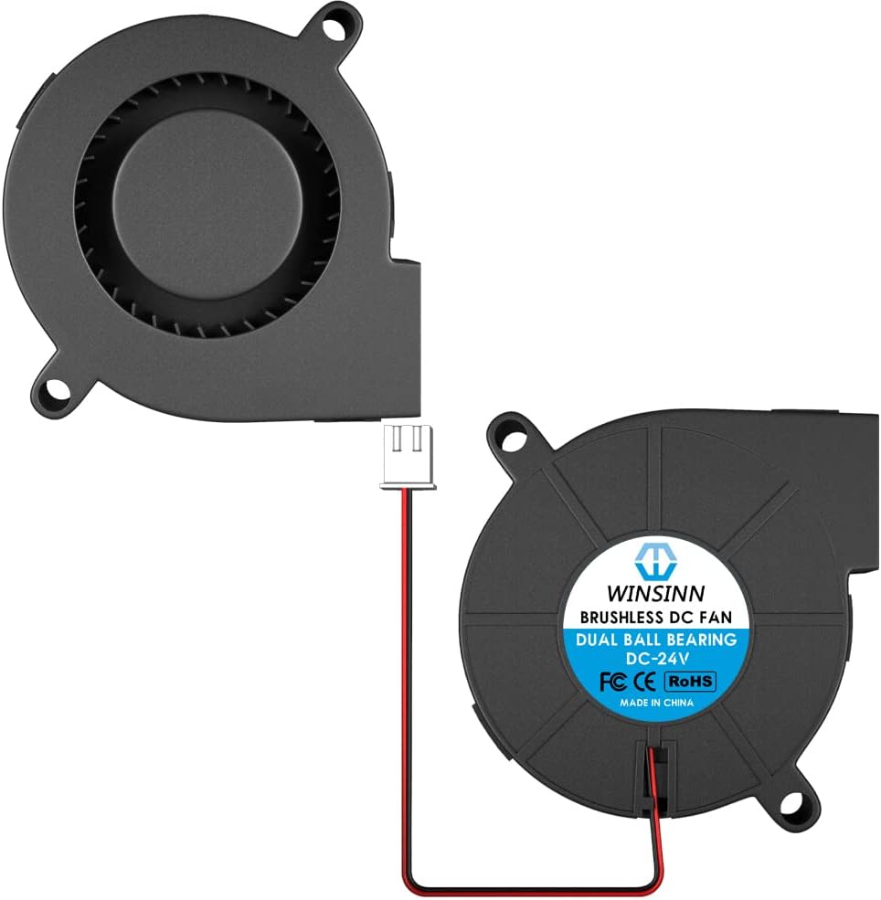 WINSINN 5015 Blower Fan 24V, 3D Printer 24 Volt Fans Blower Turbine Turbo Dual Ball Bearing, Brushless Cooling 50mmx15mm 2PIN (Pack of 2Pcs)