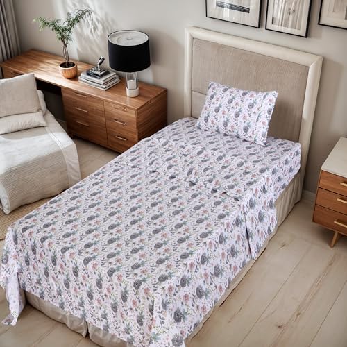 RUVANTI 100% Cotton Twin Sheets Set, 3 Pieces, Soft & Breathable Percale Weave Bedding, Deep Pocket 16", Hotel Standard, Crisp Cool Feel, Durable, Perfect Floral Bed Sheet, Dandelion Field