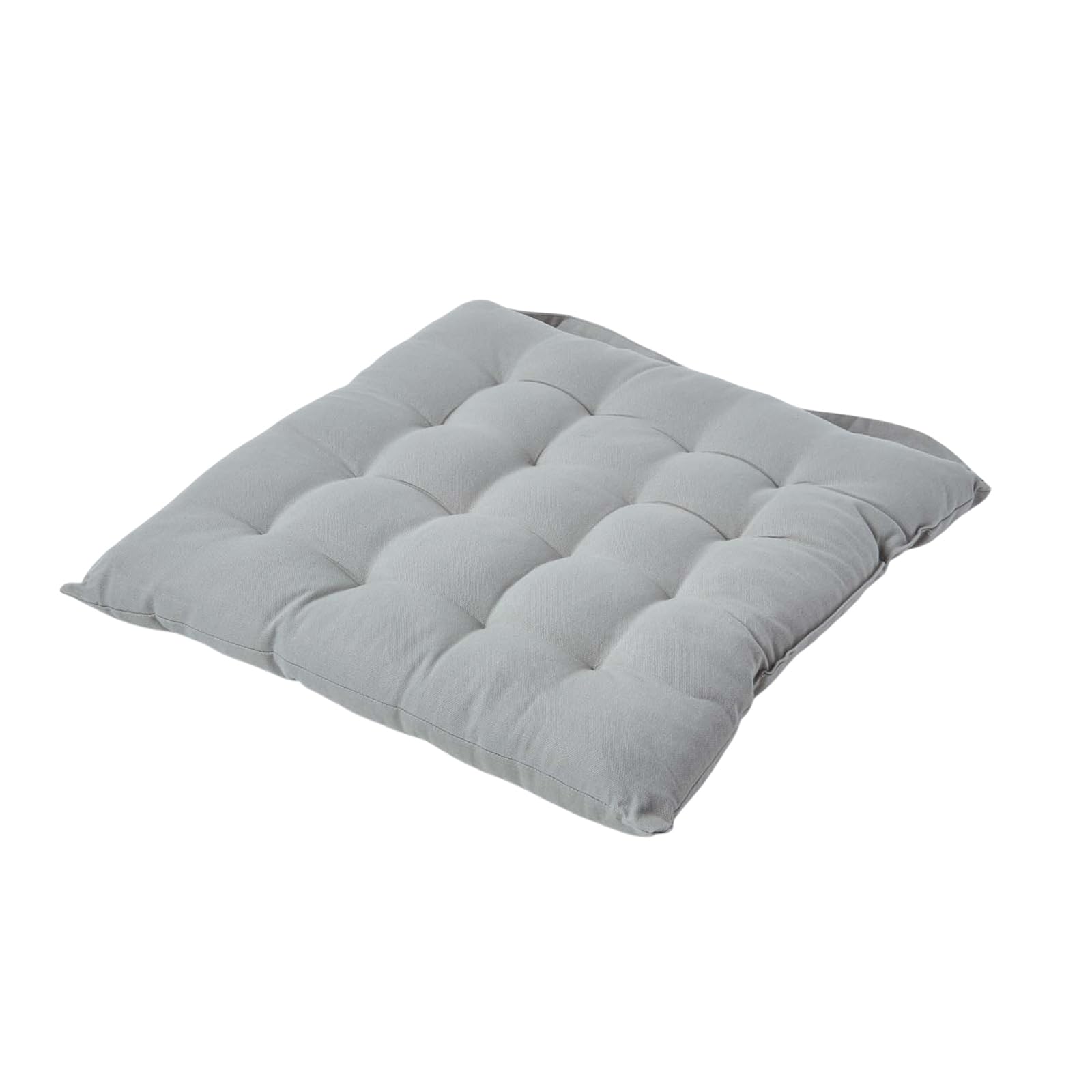 Homescapes Seat Pad Luxury 100% Cotton Indoor Outdoor Garden Cushion, Button Tie, 40cm in Grey