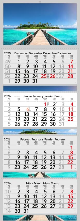 XXL Monatskalender 2026 Malediven Trauminsel mit 4 Monate Foto Kalender Strand Meer Wandkalender ohne Werbung Fotokalender Bürokalender Motivkalender Mehrblockkalender (Malediven 4 Monatskalender)