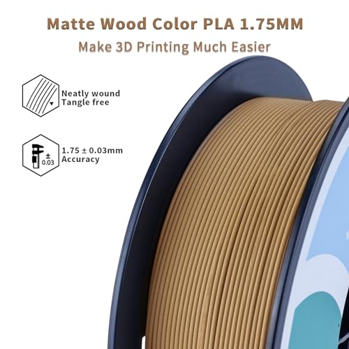 Image of ZIRO High Toughness 3D Printing Material, Matte 1kg 1.75mm Spool, Wood | Fit for Most FDM 3D Printer, 1.75mm 1KG Spool, Dimensional Accuracy + /-0.03mm, Colorful PLA FilamenT