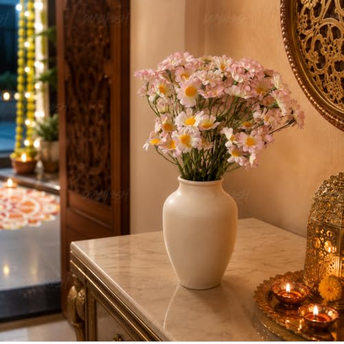 Image of Divyakosh Artificial Daisy Flowers Bunch for Home Decor, Pack of 5 with 150 Multicolour Flowers, Faux Floral Arrangement for Vase, Living Room, Wedding, Festive & Party Decoration