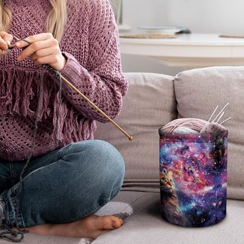 Image of Sellikakes Small Yarn Bag Yarn Holder Crochet Organizer, Cat Galaxy Crocheting Storage Bag, Knitting Bag Yarns Store Skein Ball, Crochet Project, Knitting Supplies