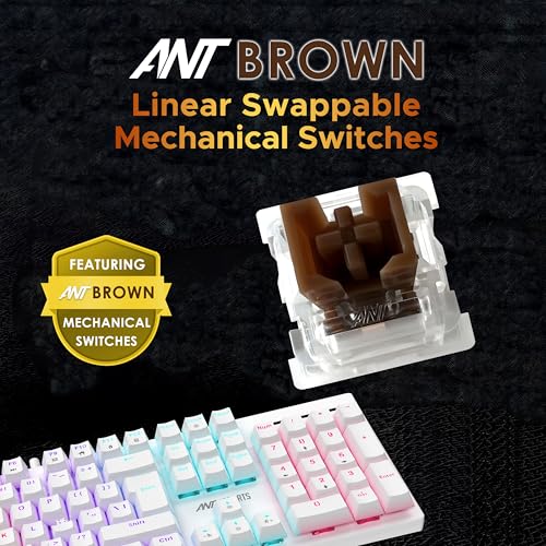 Image of Ant Esports MK3400 Pro V3 Mechanical RGB Gaming Keyboard, 104 Keys-Brown Switch, Multicolour Backlit, Anti-Ghosting, USB Wired, Media Keys, 12 LED Modes, for PC, Mac, Windows, Linux - White