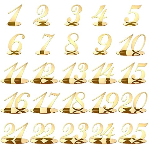 Sumerflos Table Numbers Wedding Table Numbers Acrylic Table Numbers for Wedding Reception and Wedding Table Decorations with Holder Base - Gold Cover
