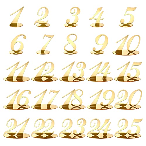 Sumerflos Tischnummern Hochzeit Tischnummern Acryl Tischnummern für Hochzeitsempfang und Hochzeit Tischdekorationen mit Halter Basis - Gold Cover