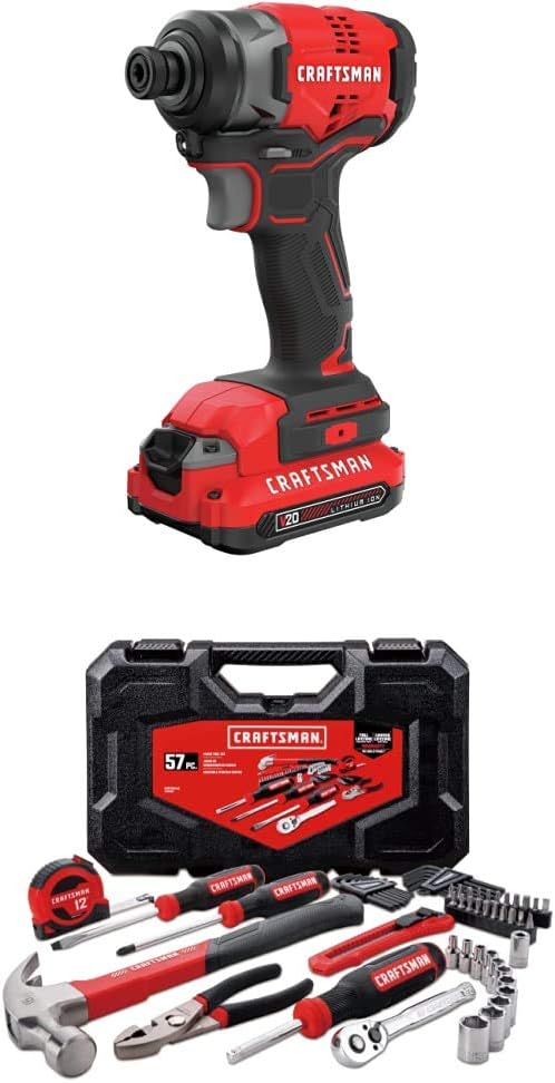 CRAFTSMAN V20 Impact Driver Kit, Cordless with EXTRA Lithium Ion Battery, 2.0-Amp Hour CMCF810C1 &amp; CMCB202