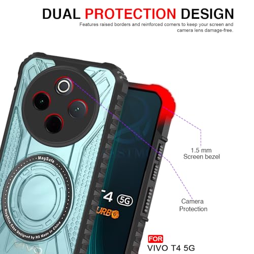 Image of AESTMO Hybrid Shockproof Back Cover Case for Vivo T4 5G / iQOO Z10 5G Compatible with MagSafe | Hard Back Case Cover for Vivo T4 5G / iQOO Z10 5G (PC & TPU, Translucent Back, Black Sides)