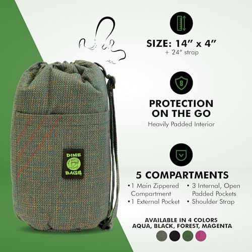 DIME BAGS - Drawstring Tube, Padded Bag, 5 Compartments, w/Shoulder Strap, Convenient, Durable (Aqua, 14")4