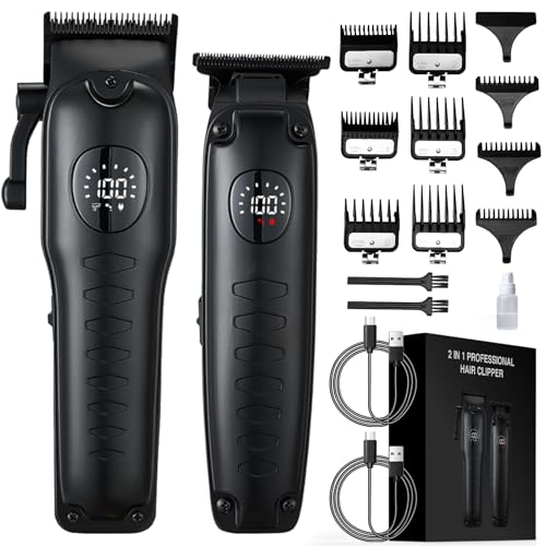 Oneyus Juego de cortapelos profesional 2 en 1, cortapelos para hombre, inalámbrico, recortador de barba, recortador de pelo con pantalla LED, con 9 peines guía, juego de recortador de precisión, color