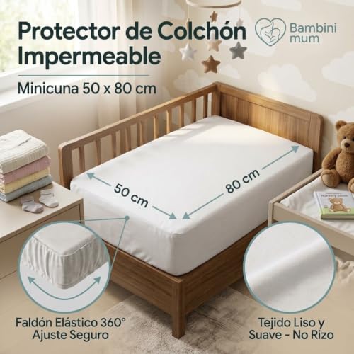 Miniatura 3 de Bambini Mum - Pack 2 Unidades - 50x80 Cm Protector Colchón Bebé Antiácaros Protector De Colchón Cuna Bajera Impermeable Y Transpirable 100 Algodón Absorbente Y Silencioso Oekotex