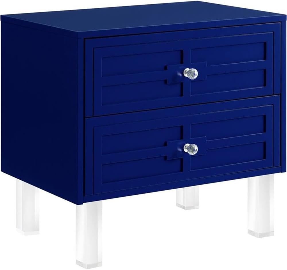 Posh Living Peyton Modern 2-Drawer Nightstand with Lucite Legs in Navy Blue