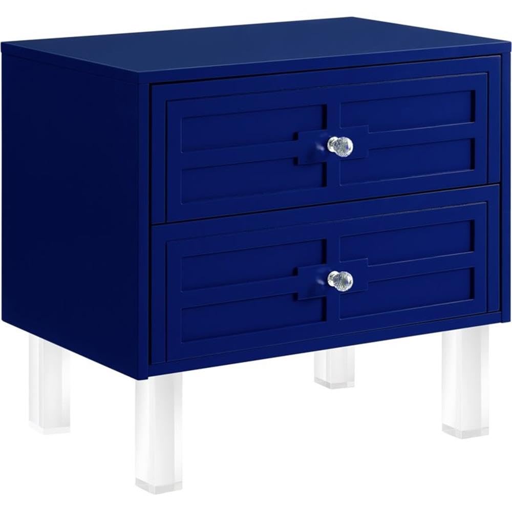 Posh Living Peyton Modern 2-Drawer Nightstand with Lucite Legs in Navy Blue