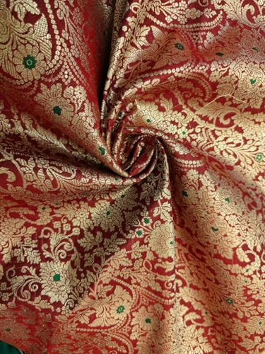 Brocart de soie rouge bordeaux jacquard doré métallique tissu au mètre BRO1218