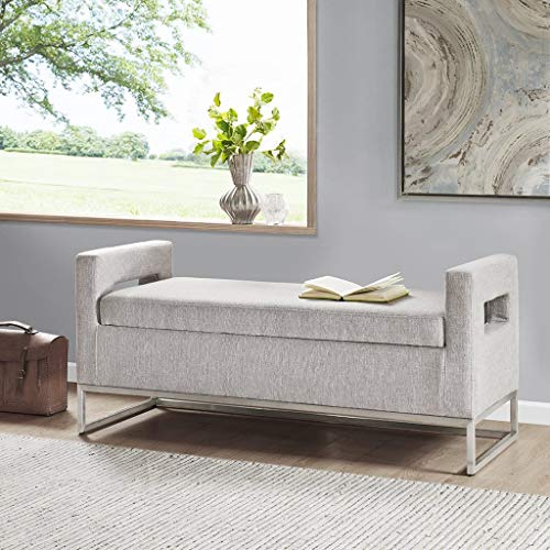 Madison Park Crawford Solid Wood, Polyester Fabric Toy Chest Bench Modern Style Ottoman With Storage, Grey #TOP1