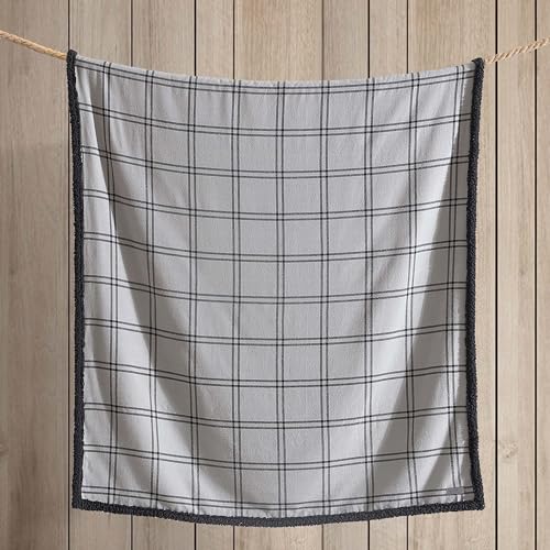 Image of Eddie Bauer - Throw Blanket, Soft & Reversible Cotton Flannel Bedding, Throw Blanket for Couch or Bed (Kettle Falls Grey /Black, 50 inch x 60 inch)