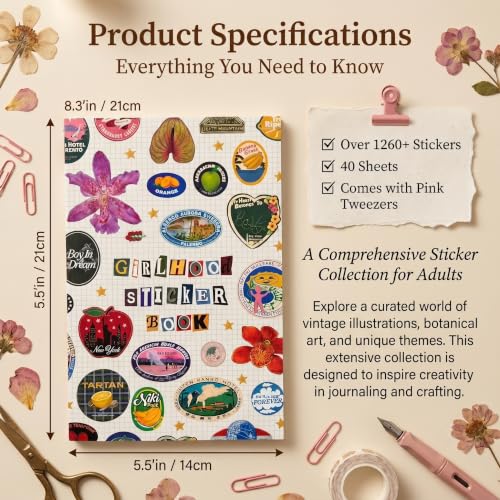 Image of 1100Pcs Cute Scrapbook Stickers Travel Y2k Japanese Sticker Book for Adult Kawaii Korean Stickers for Journaling Bulk Aesthetic Girlhood Sticker Dream Computer Decor for DIY Card Art Crafts 55 Page