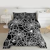 Boys Spider Web Printed Comforter Set for Kids Girls Twin Halloween Themed Comforter Decorative Scary Spider Bedding Sets Children Bedroom Ultra Soft Black White Animal Theme Quilted Bedspread