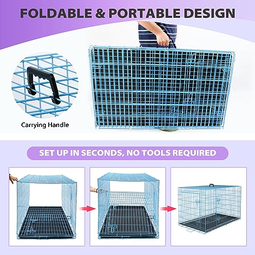 Image of BestPet | Dog Crate | 30 inch | Blue | Foldable Metal Kennel with Double Doors