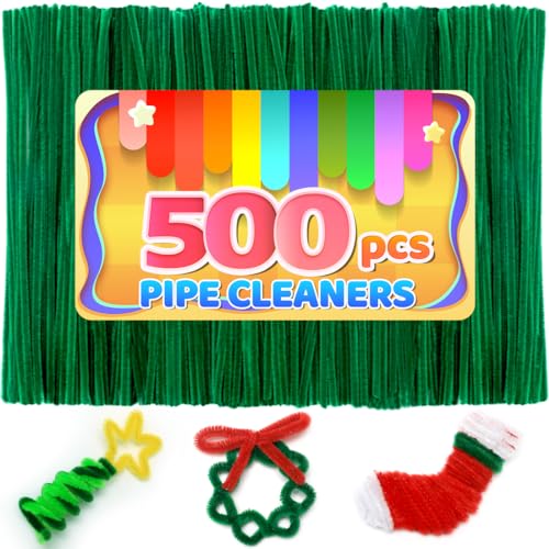 Image of IOOLEEM 500pcs Christmas Green Pipe Cleaners Bulk for Crafts