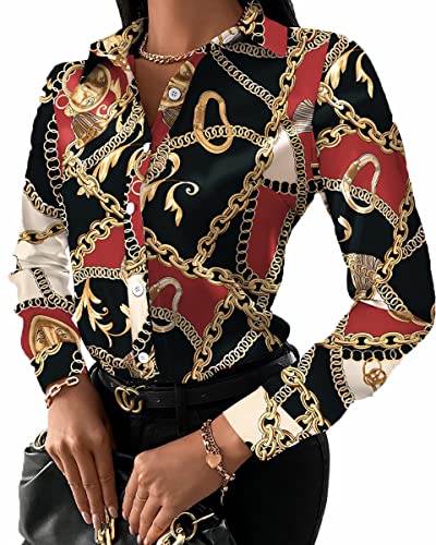 Buchona Blouses for Women Button Down Fashion Business Casual Long Sleeve Dressy Shirts Sexy Tops