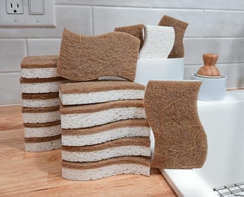 Image of 15 Pack Natural Wood Pulp and Coconut Scrubber Sponges