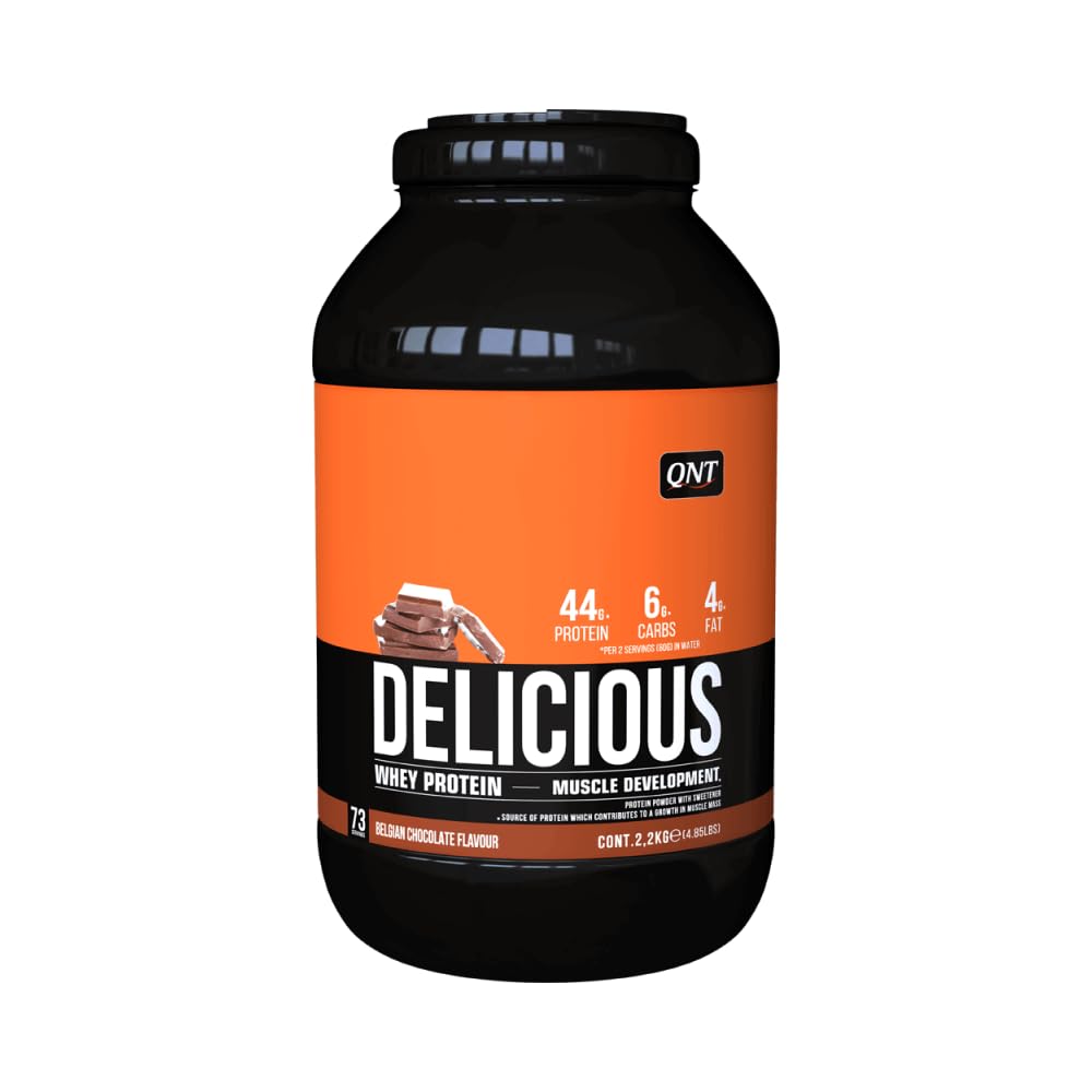QNT Delicious Whey chocolat belge, Whey Protéine avec de l'isolat en poudre, développement & récupération musculaire, sans gluten, faible en glucide, graisse et lactose, 2.2kg, 73 doses
