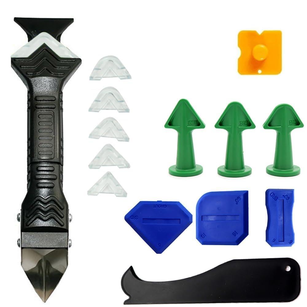 Raschietto Silicone Professionale 5 in 1 Strumenti per Calafataggio Spatola Rimuovi Silicone Utensili di Finitura Sigillante Bianco