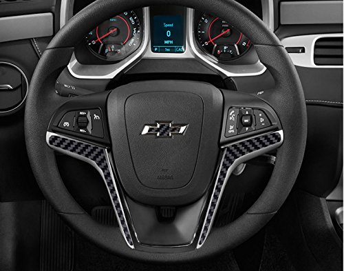 IPG for 2012-2015 Camaro Carbon Fiber Steering Wheel Accent Decal Cove Chevy Wrap Skin Do it Yourself kit 2 Units Set (Black Carbon Fiber with Emblem)