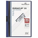 DURABLE Vinyl DuraClip Report Cover with Clip, Letter, Holds 30 Pages, Clear/Dark Blue (220307)
